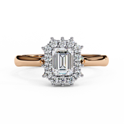 Emerald Cut Moissanite Engagement Ring with Starburst Halo
